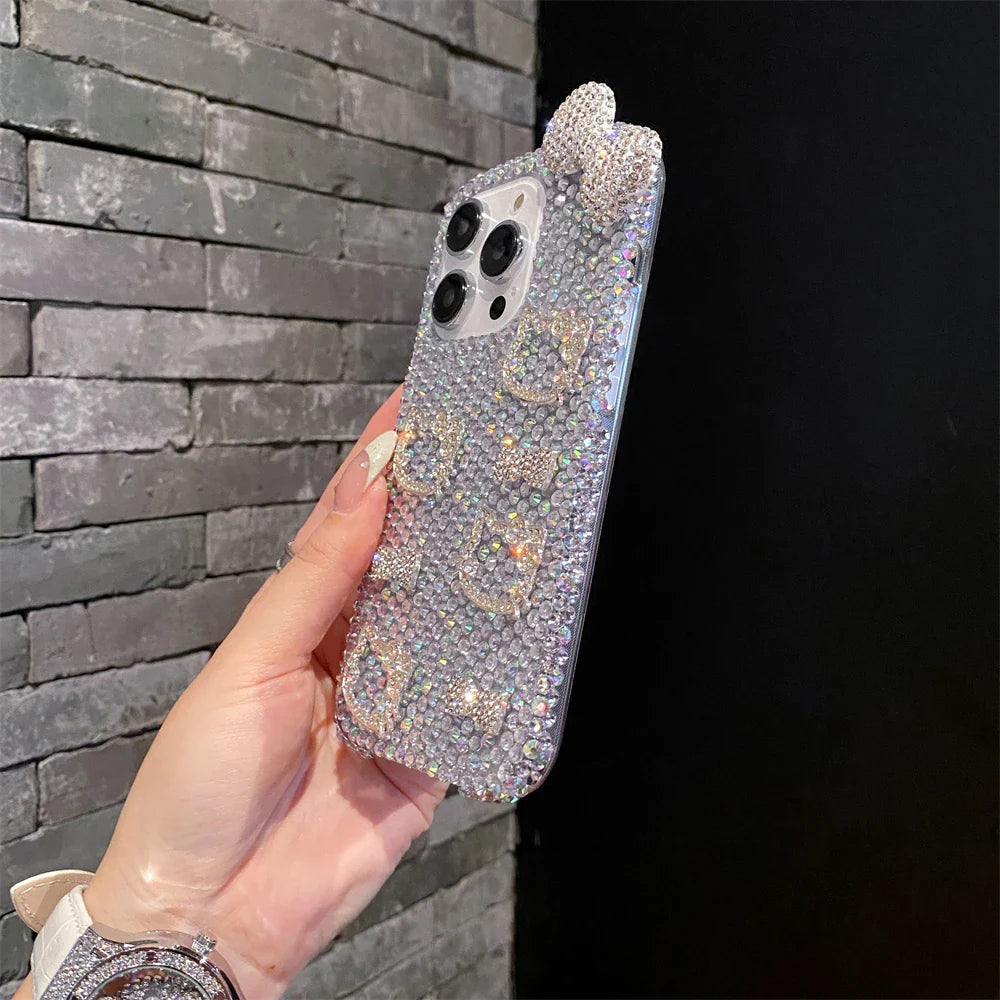 Full Diamond Glitter Hello Kitty Face Pink Bow Phone Case