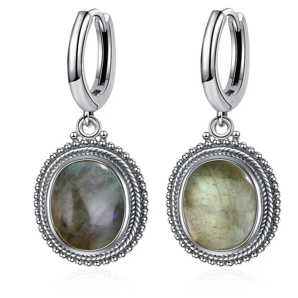925 Sterling Silver Stone Oval Earrings