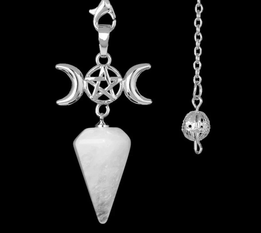 Triple Moon Pentacle Crystal Pendulums