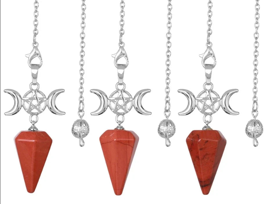 Triple Moon Pentacle Crystal Pendulums