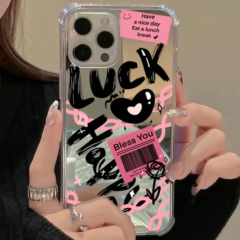 Lucky Love Pattern Mirror Acrylic Phone Case
