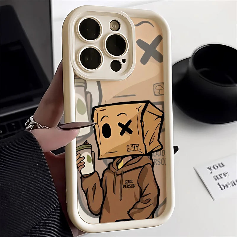 Cartoon Box Man Pattern Matte Soft Phone Case