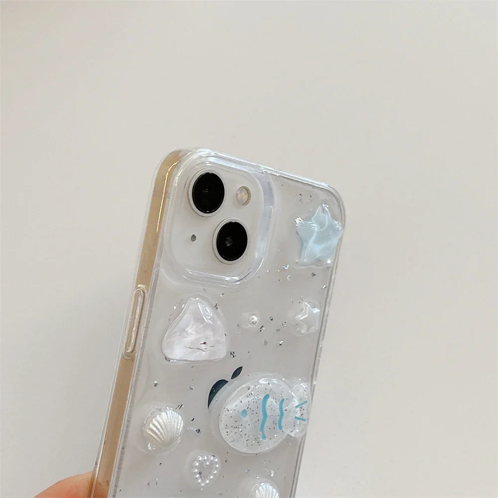 Glitter 3D Fish Crystal Silver Foil Epoxy Phone Case