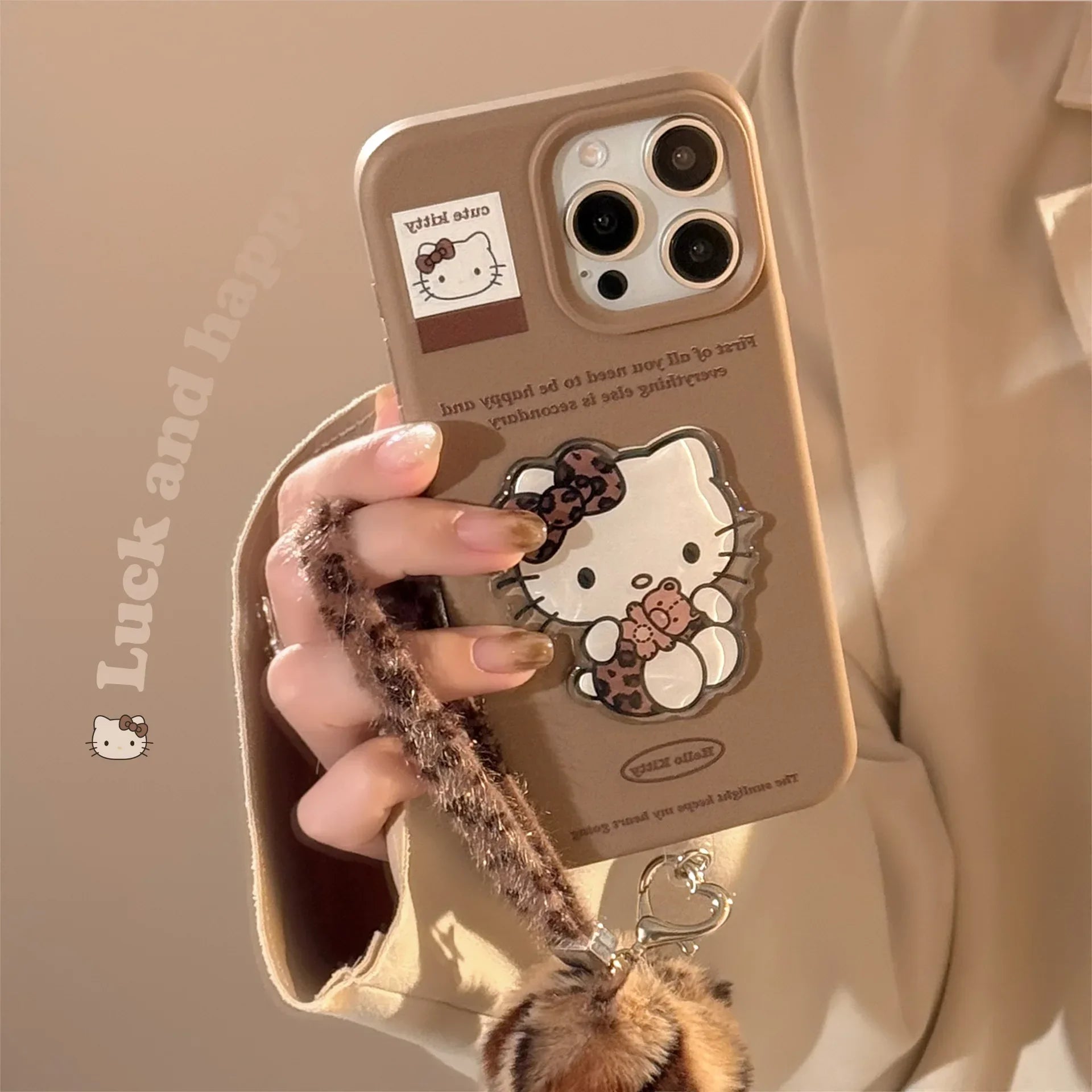 Korean Cartoon Cute 3D Hello Kitty Sticker With Lanyard Soft Phone Case For iPhone