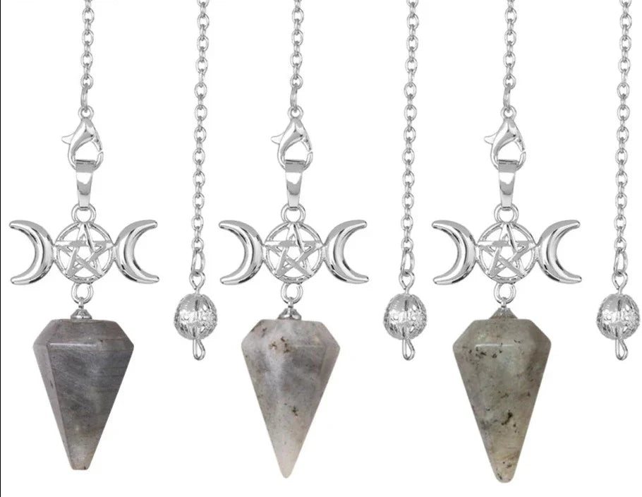 Triple Moon Pentacle Crystal Pendulums