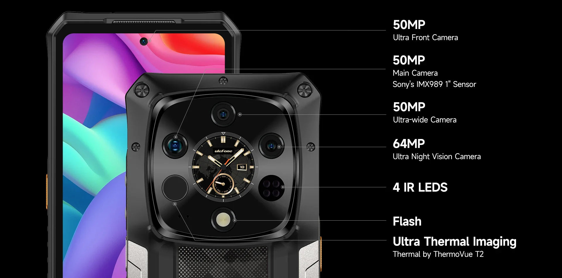 Ulefone AI Armor 28 Ultra 5G Thermal Imaging Rugged Phone MTK Dimensity 9300+ AMOLED Android Smartphone 1TB ROM
