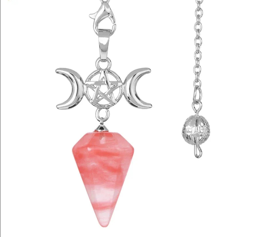 Triple Moon Pentacle Crystal Pendulums