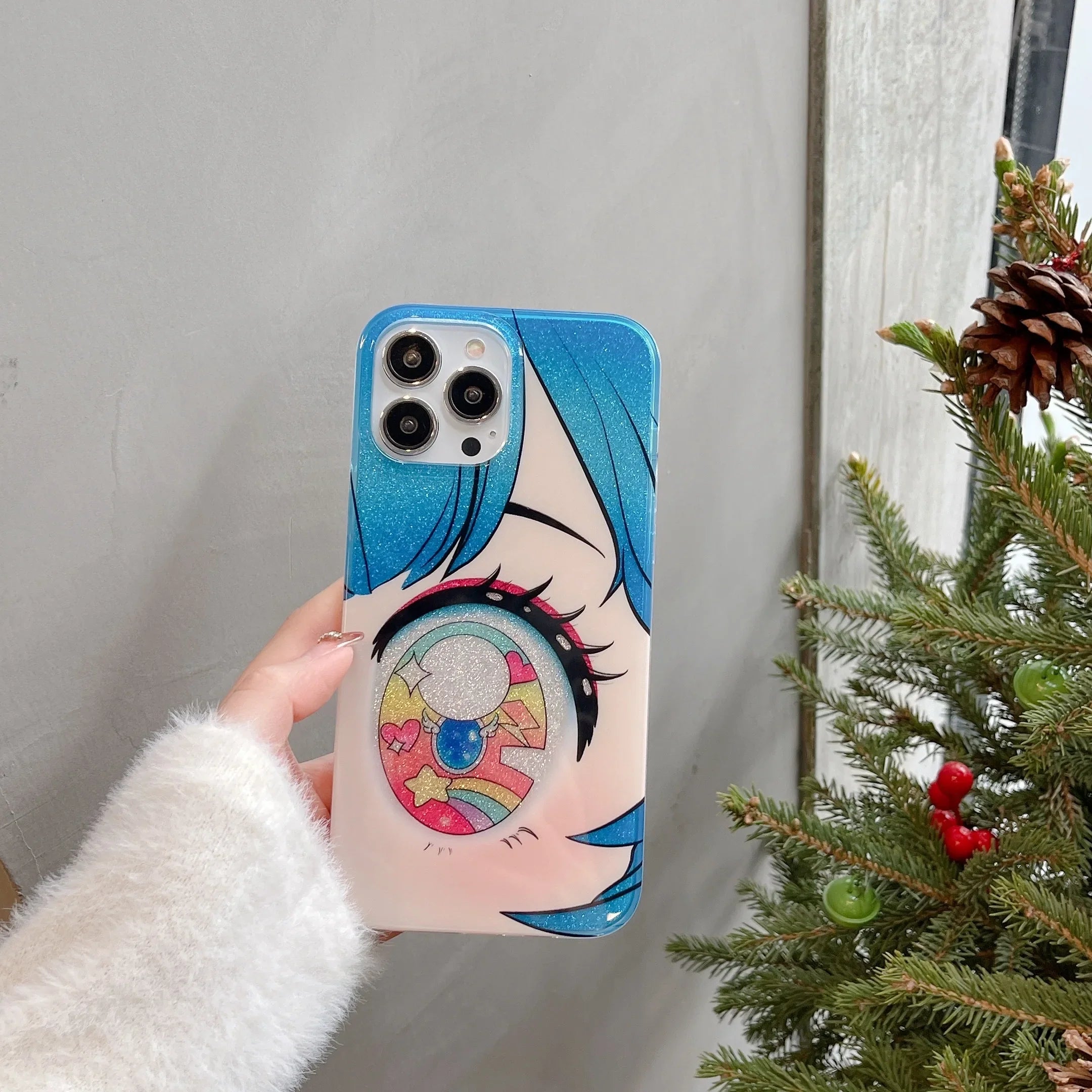 Cartoon Anime Iridescent Shinning Eyes Double Layers Phone Case