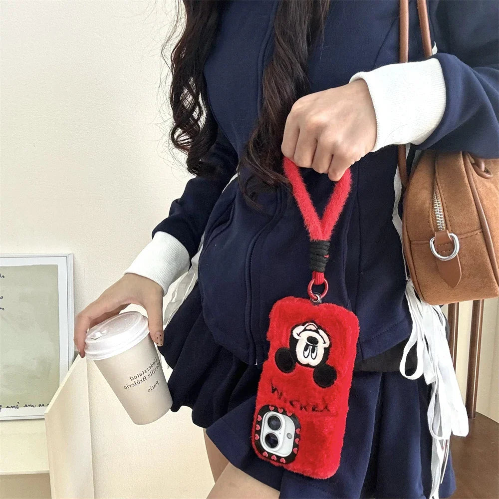 Cartoon Disney Mickey Red Color Winter Warm Plush Phone Case
