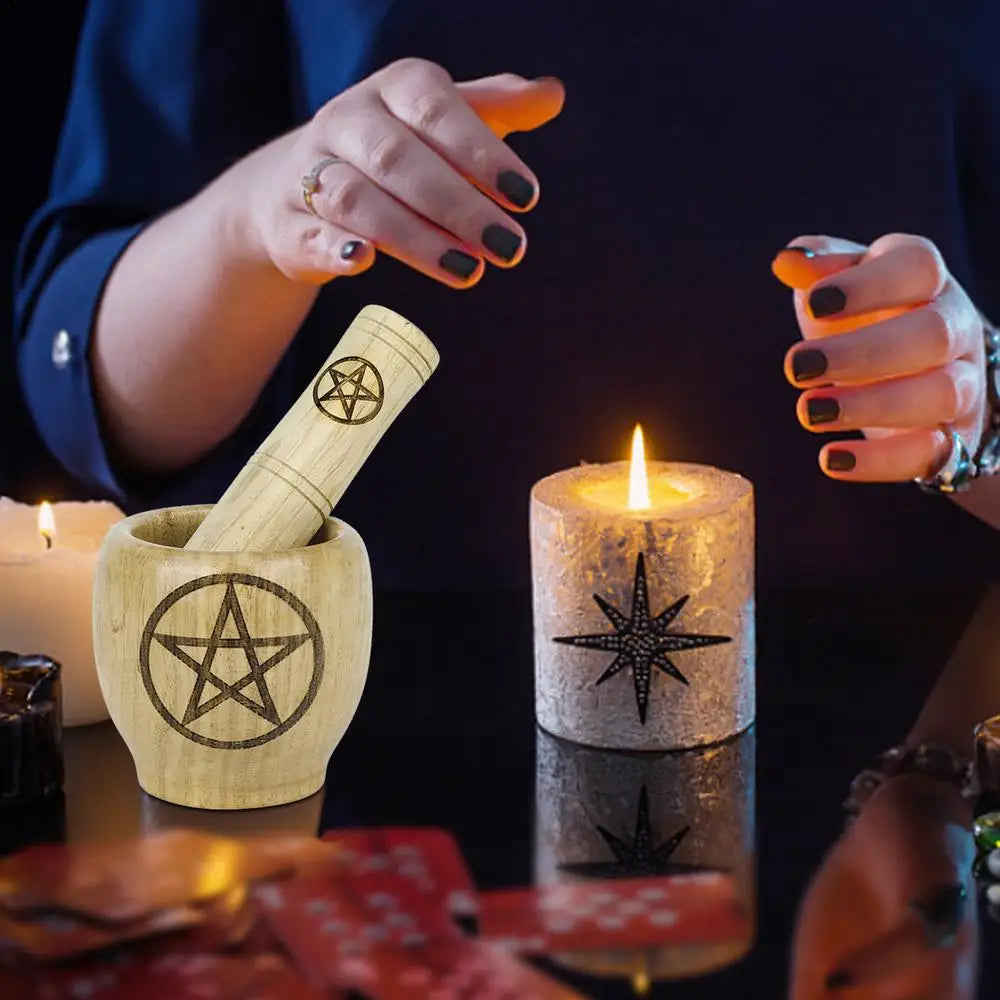 Wood Pentacle Pestle & Mortar Set