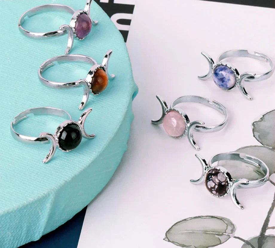 Crystal Triple Moon Rings