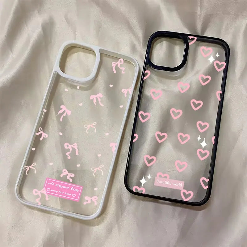 Love Heart Pink Bowknot Clear Phone Case