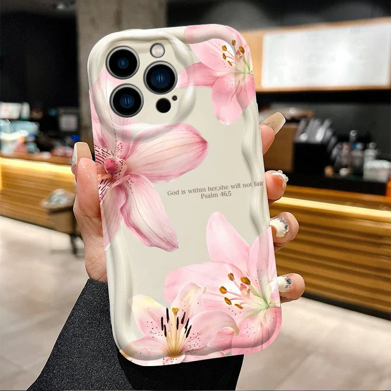 Lily Flower Print Clear Wave Phone Case For iPhone