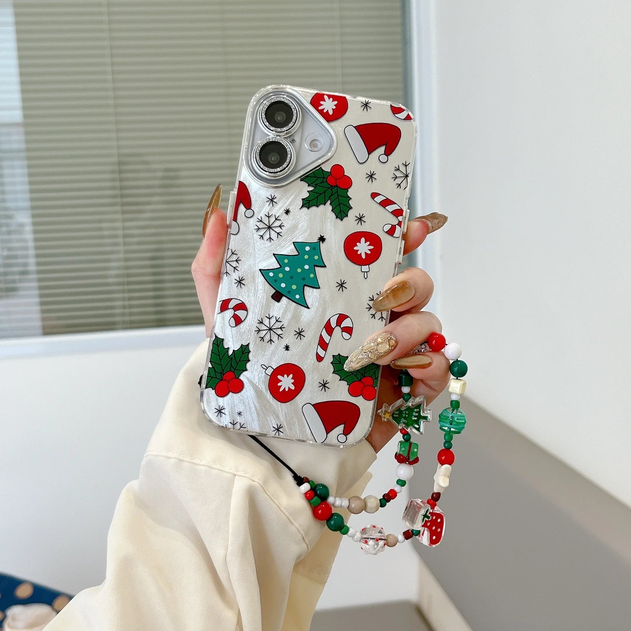 Cute Christmas Tree Cane Feather Veil Phone Case