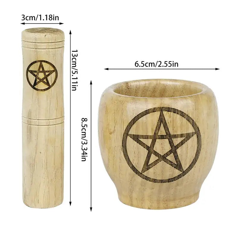 Wood Pentacle Pestle & Mortar Set