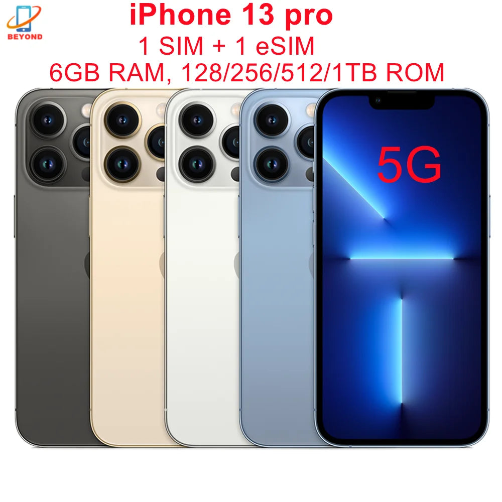 (refurbished) Apple iPhone 13 Pro 128/256/512GB/1TB ROM 6.1" Super Retina OLED RAM 6GB A15 IOS Face ID NFC 5G Smartphone