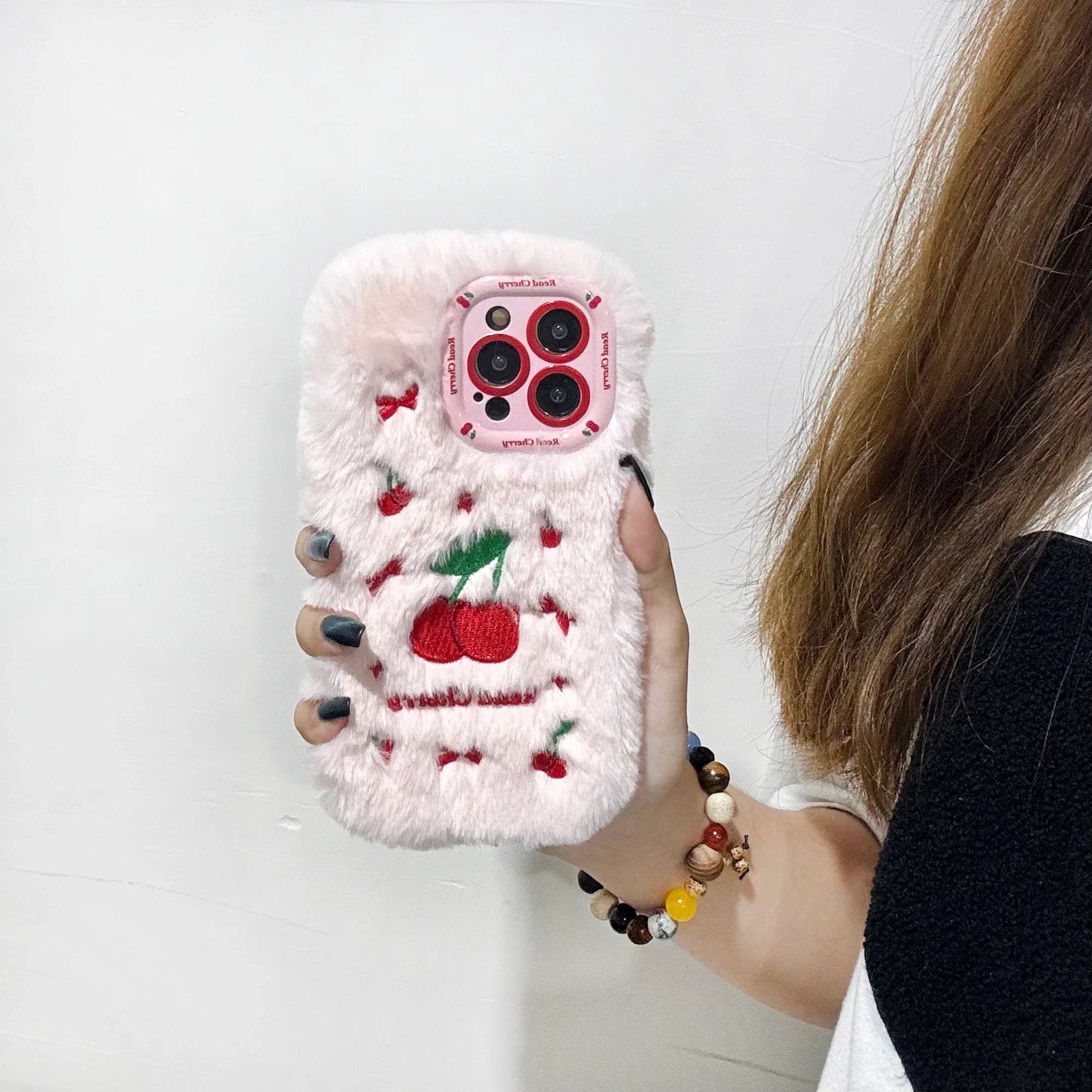 New Cherry Plush Autumn and Winter Cute and Warm Phone Case