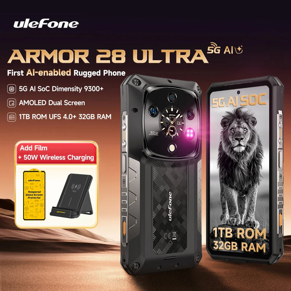 Ulefone Armor 28 Ultra 5G AI Rugged Phone 1TB ROM+32GB RAM Android Smartphone AMOLED 6.67" 10600mAh