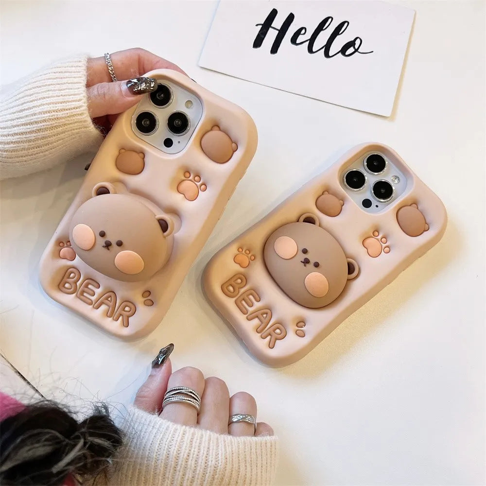 Cute Cartoon Bear Holder Phone Case
