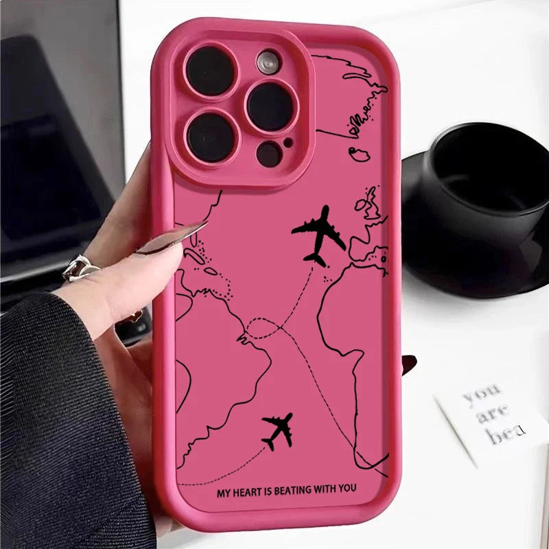 Airplane Route Pattern Phone Case For iPhone