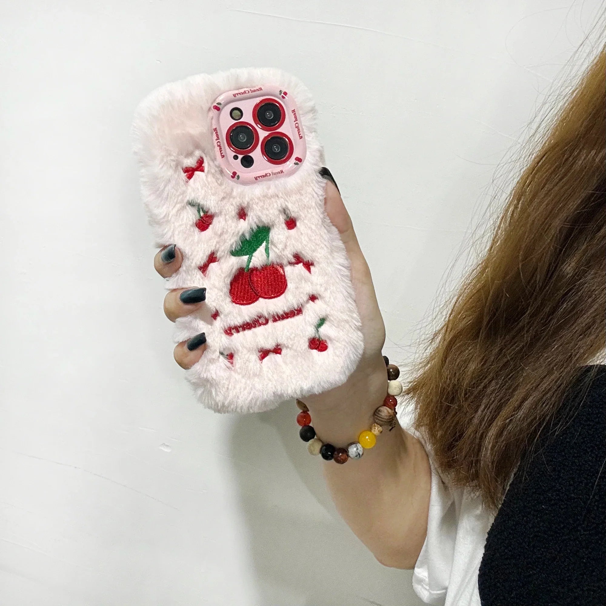 New Cherry Plush Autumn and Winter Cute and Warm Phone Case