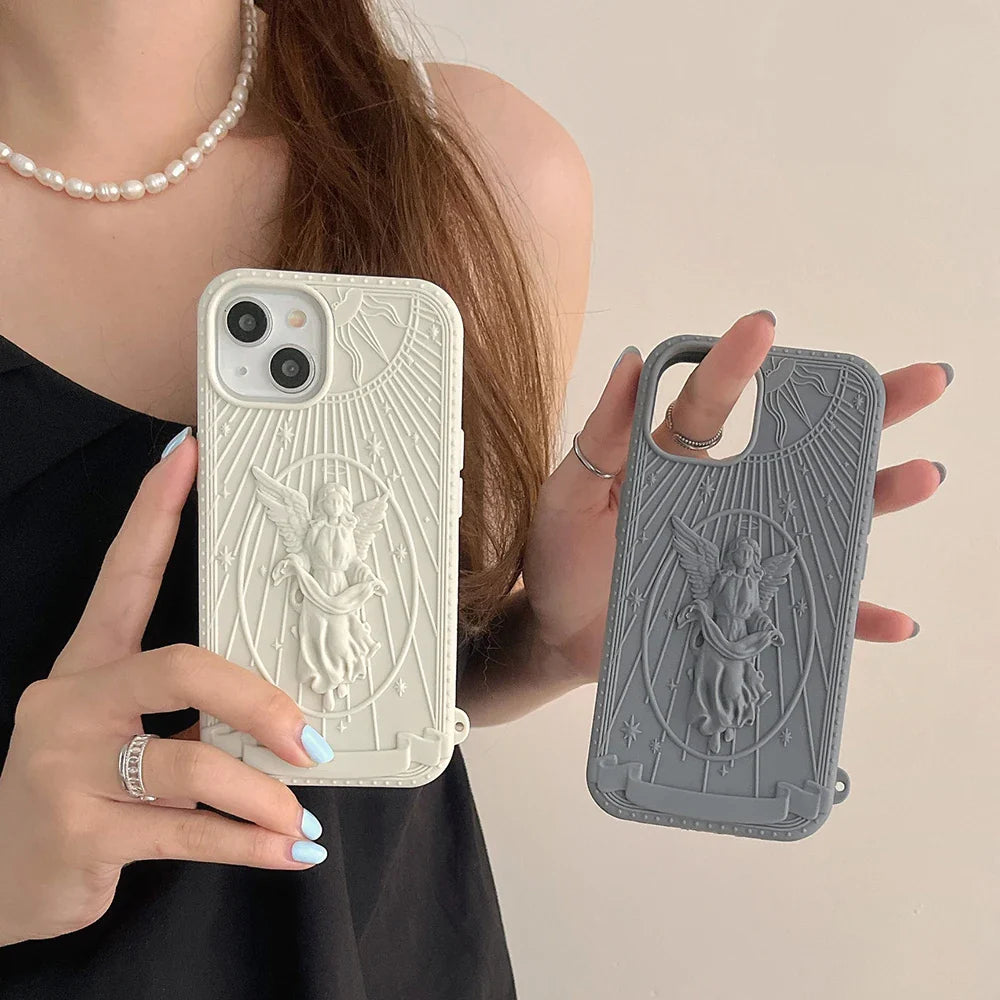 3D Classical Art Angel Statue Case Retro Girl Phone Case