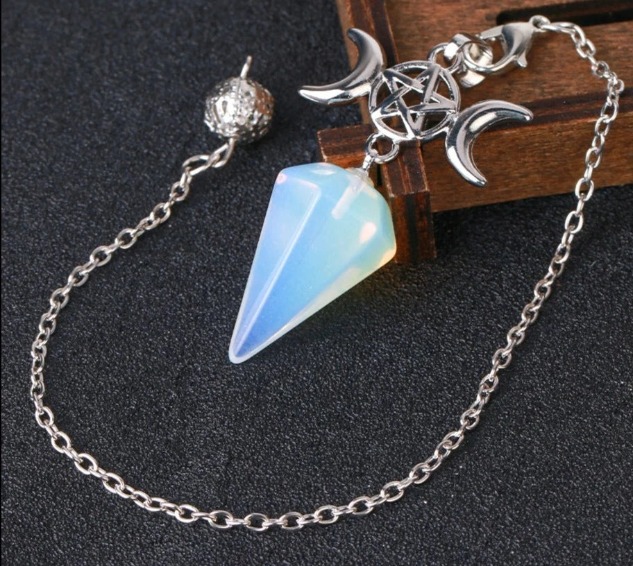 Triple Moon Pentacle Crystal Pendulums