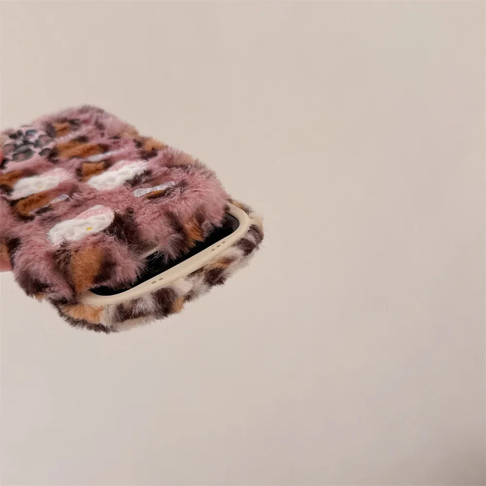 Cartoon Fluffy Hello Kitty Plush Cat Ears Phone Case