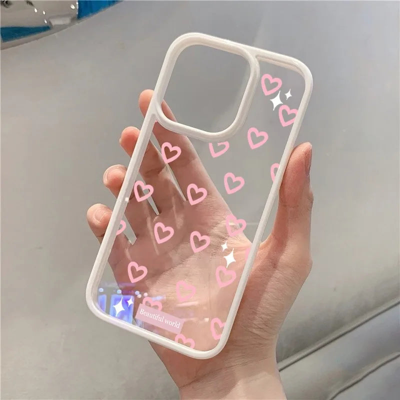 Love Heart Pink Bowknot Clear Phone Case