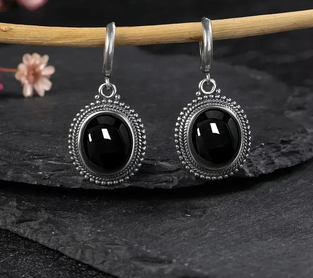 925 Sterling Silver Stone Oval Earrings