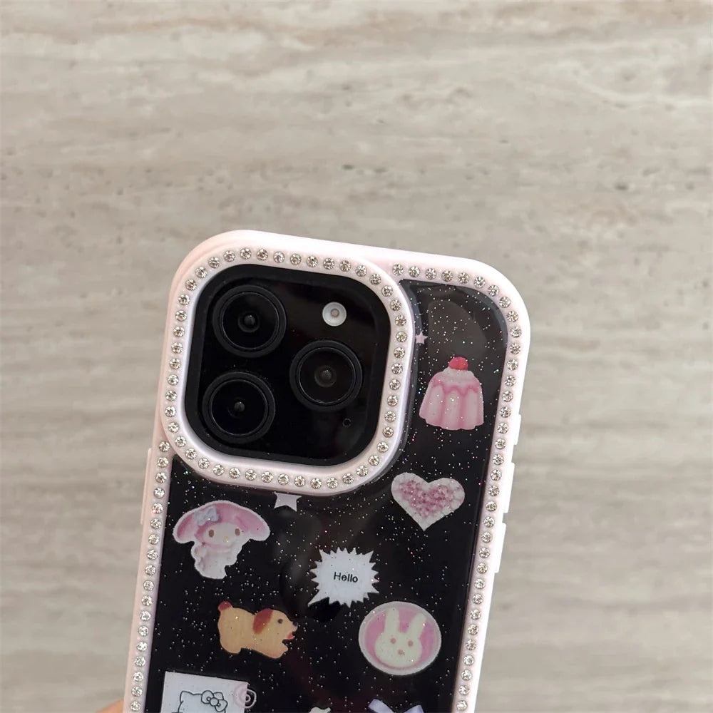 Glitter Bling Diamond Frame Cute Cartoon Pattern Hello Kitty Phone Case