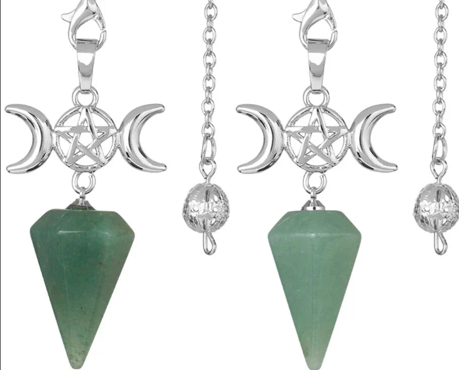 Triple Moon Pentacle Crystal Pendulums