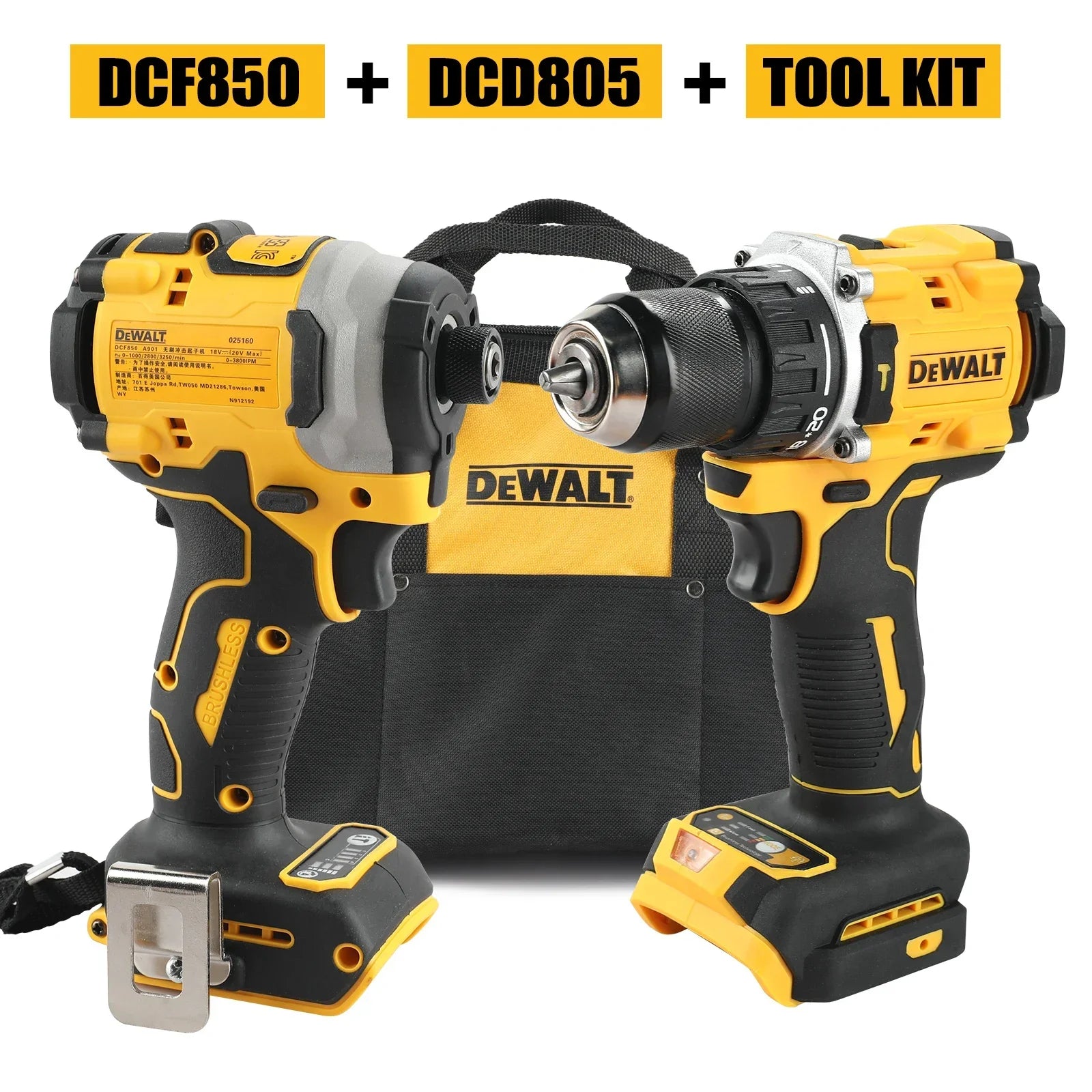 DEWALT Power Tool Bundle - DCD805, DCF805, DCF922, DCG405fn & 405nt and tool kit- Perfect for DIY and Professional Use