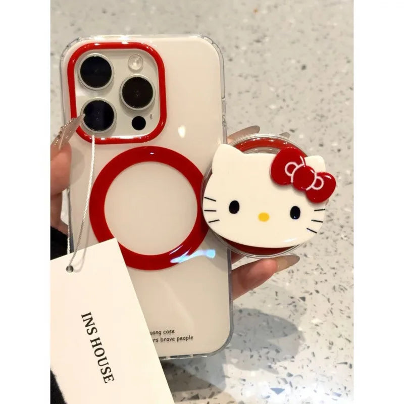 The Phone Case With The Cute Hello Kitty Magnetic Stand is Suitable For iPhone