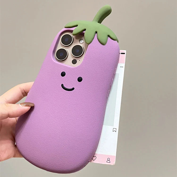 Kawaii Happy Eggplant Case Soft Silicone Phone Case