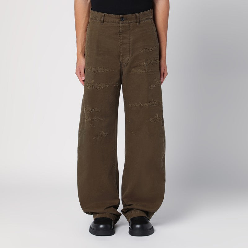 Dsquared2 Military Green Wide Trousers With Wear Men