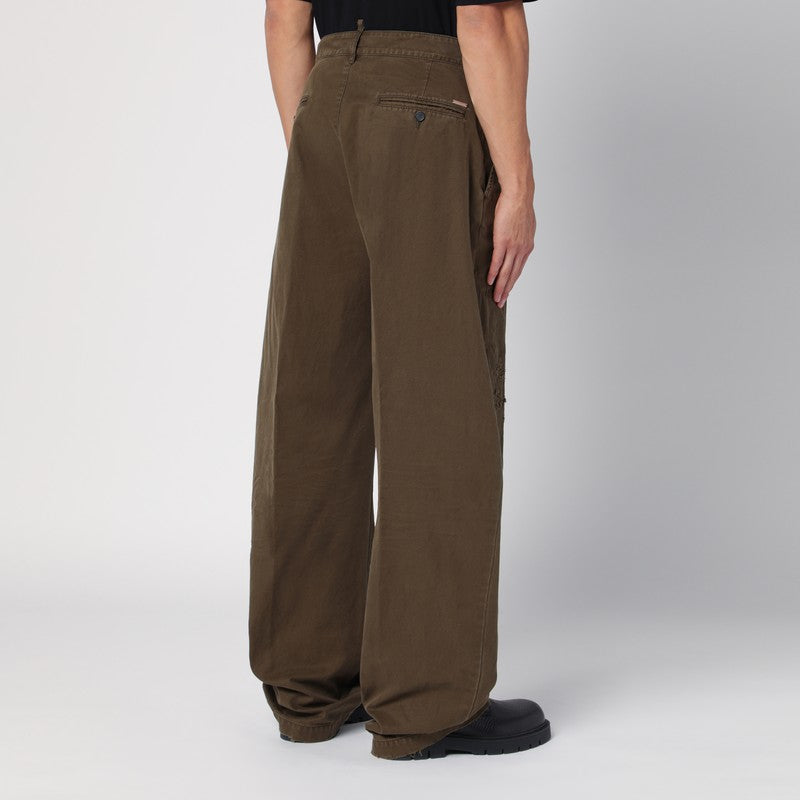 Dsquared2 Military Green Wide Trousers With Wear Men