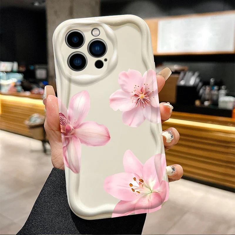 Lily Flower Print Clear Wave Phone Case For iPhone