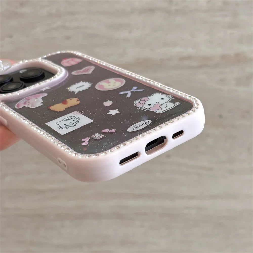 Glitter Bling Diamond Frame Cute Cartoon Pattern Hello Kitty Phone Case