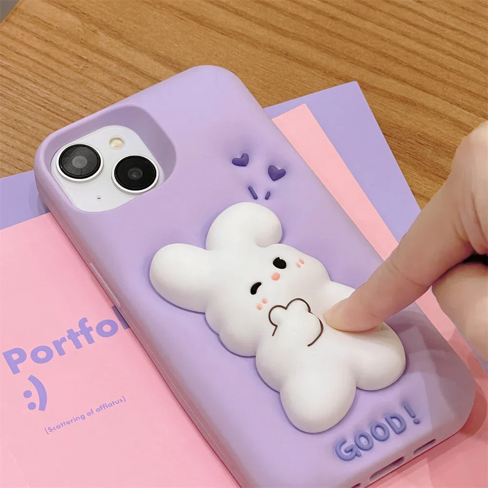 Cartoon Pink Pig 3D Purple Rabbit Silicone Soft Phone Case