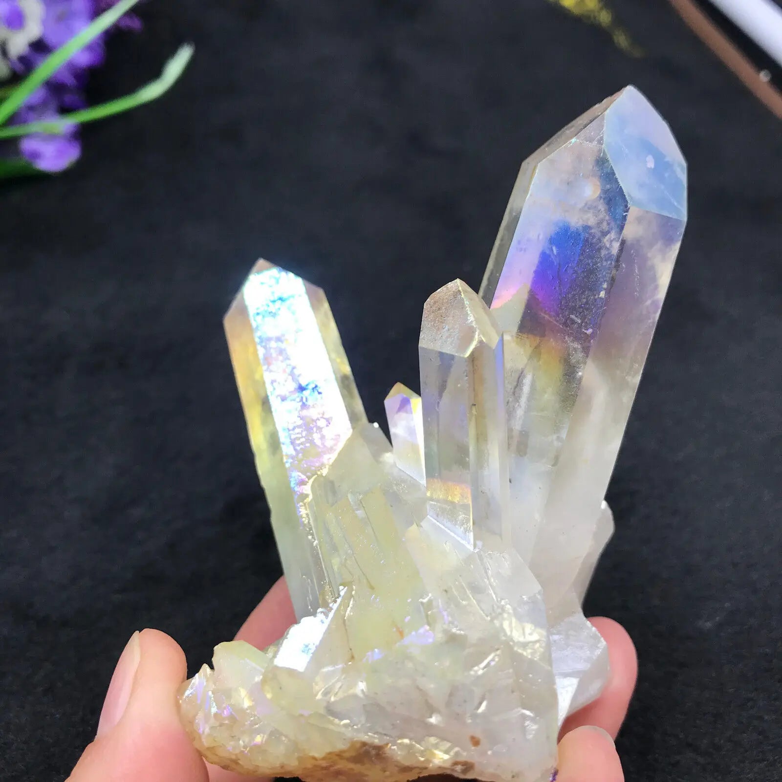 Rainbow Angel Aura Quartz Crystal Cluster