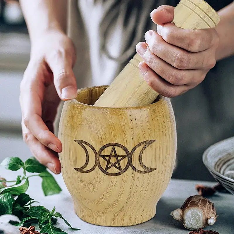 Wood Pentacle Pestle & Mortar Set