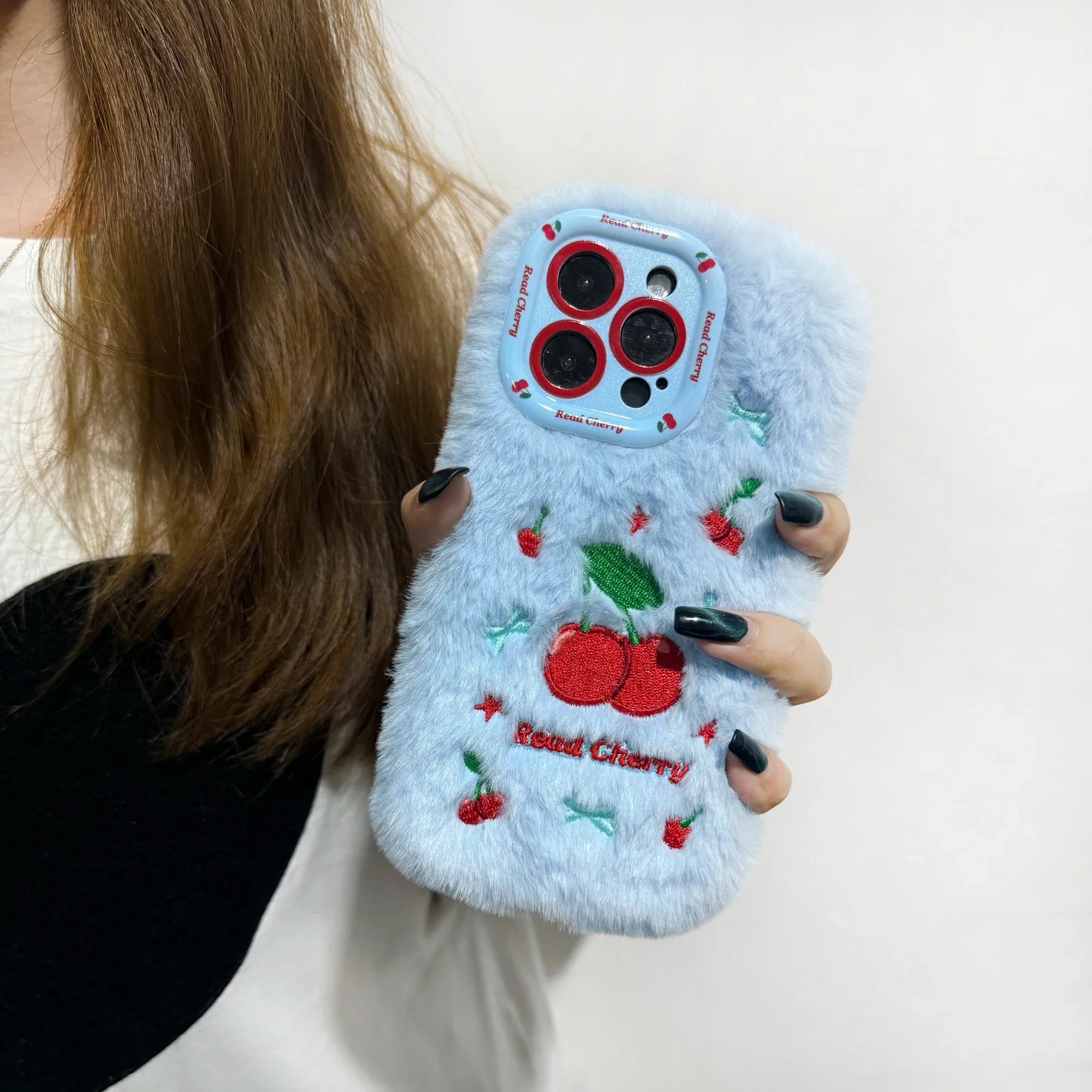 New Cherry Plush Autumn and Winter Cute and Warm Phone Case