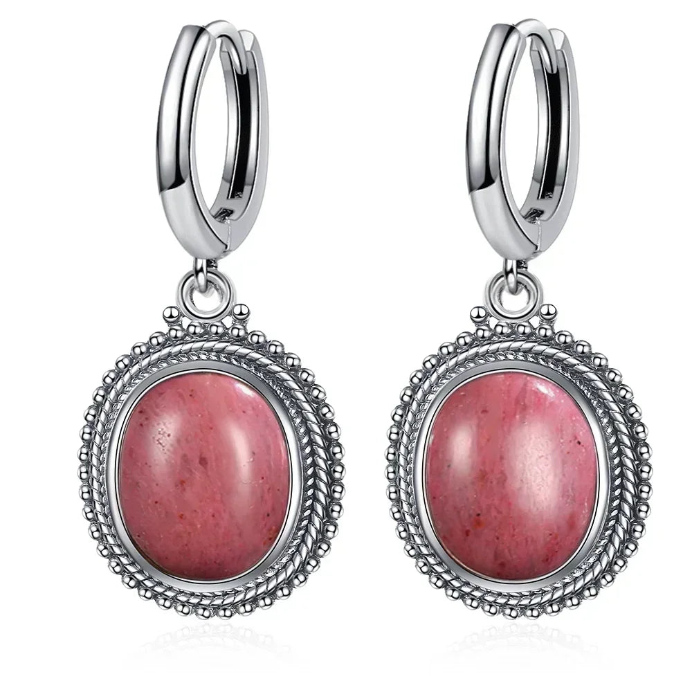925 Sterling Silver Stone Oval Earrings