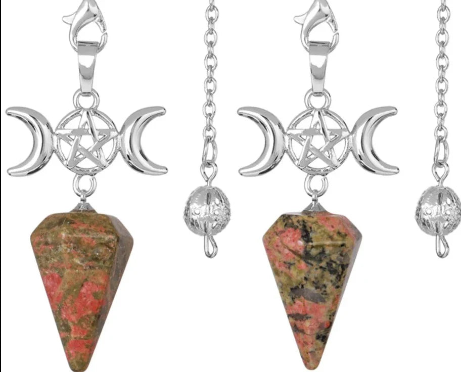 Triple Moon Pentacle Crystal Pendulums
