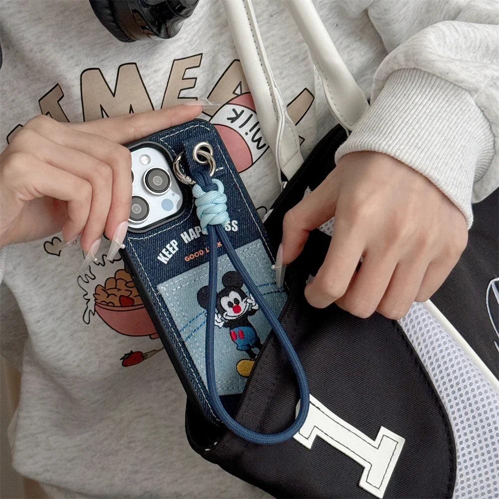 Cute Disney Mickey Denim Leather Card Bag Phone Case
