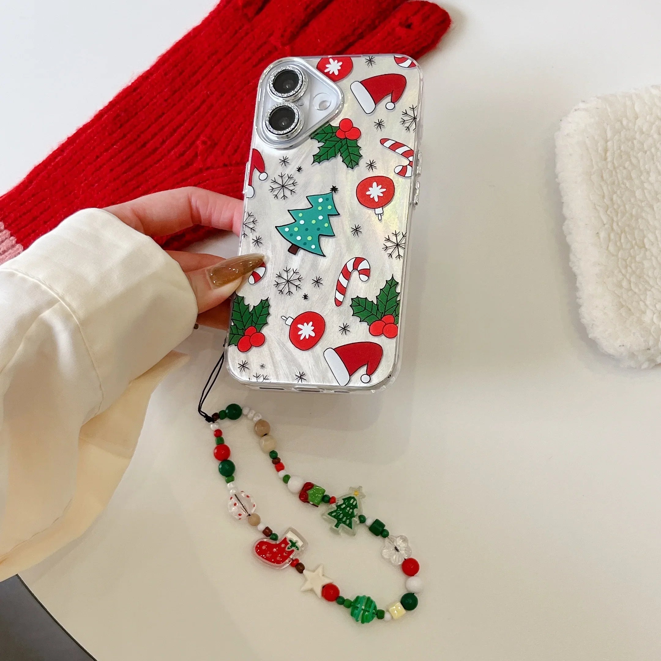 Cute Christmas Tree Cane Feather Veil Phone Case