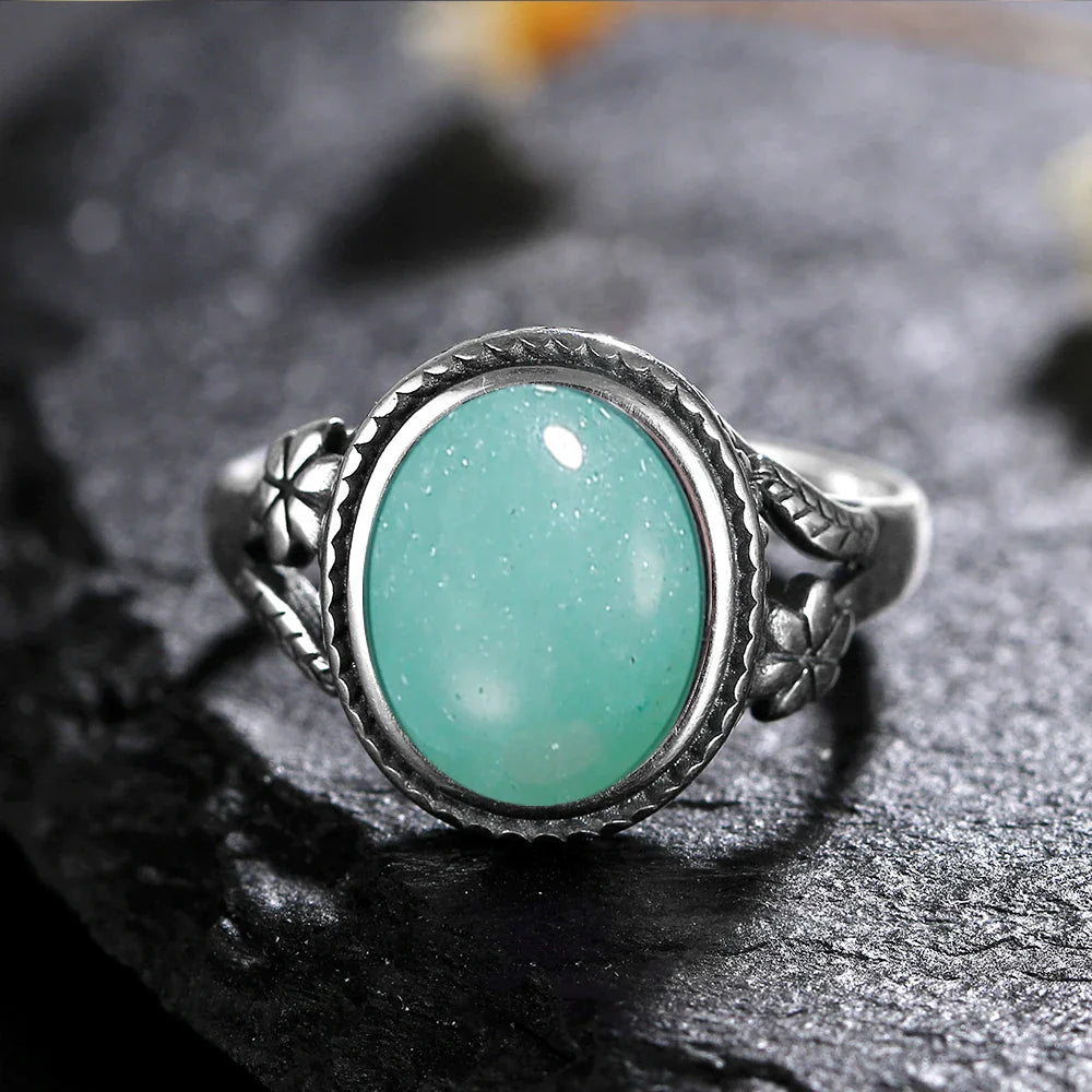 Sterling Silver Stone Oval Flower Ring