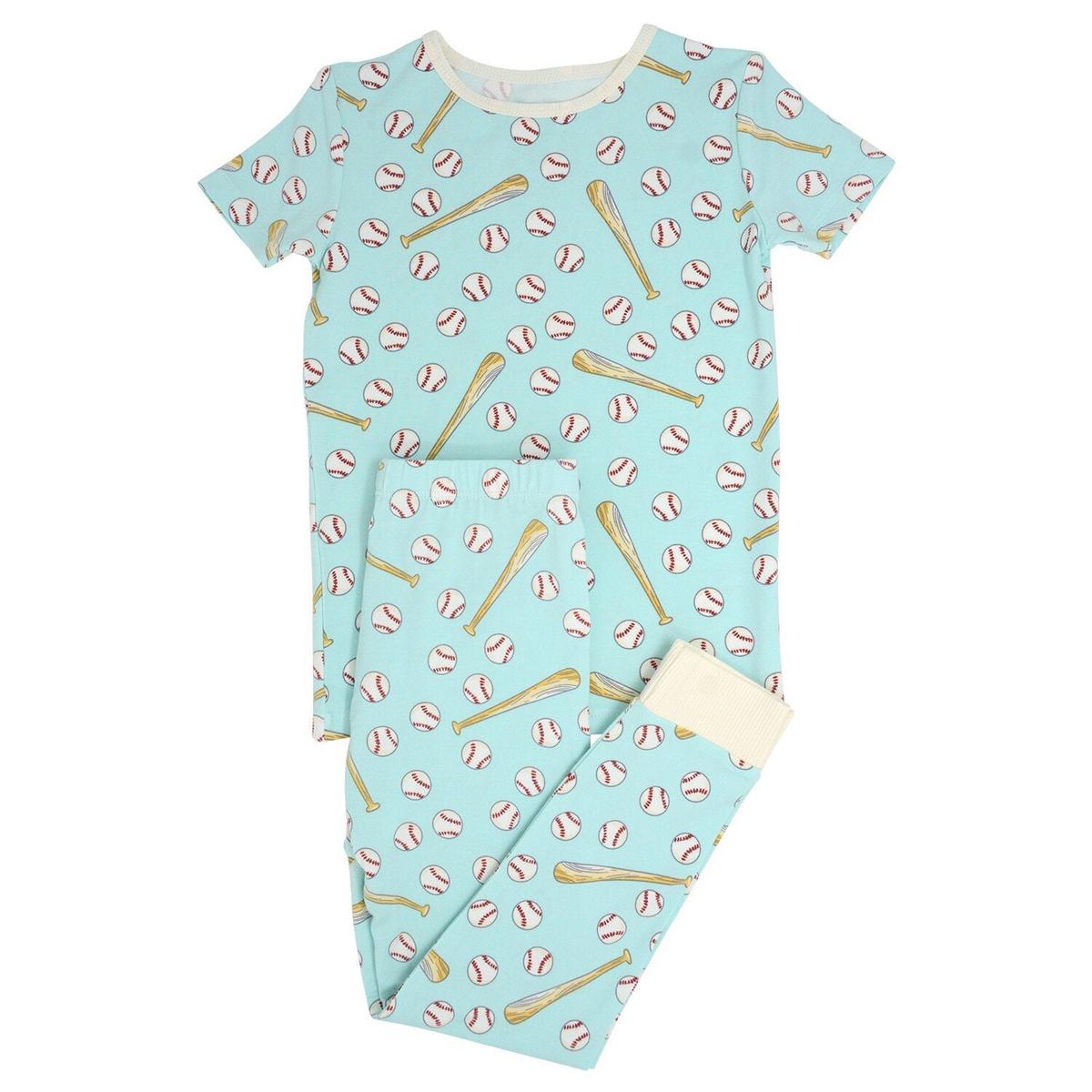 Big Kid PJ S/S - Little Slugger Aqua