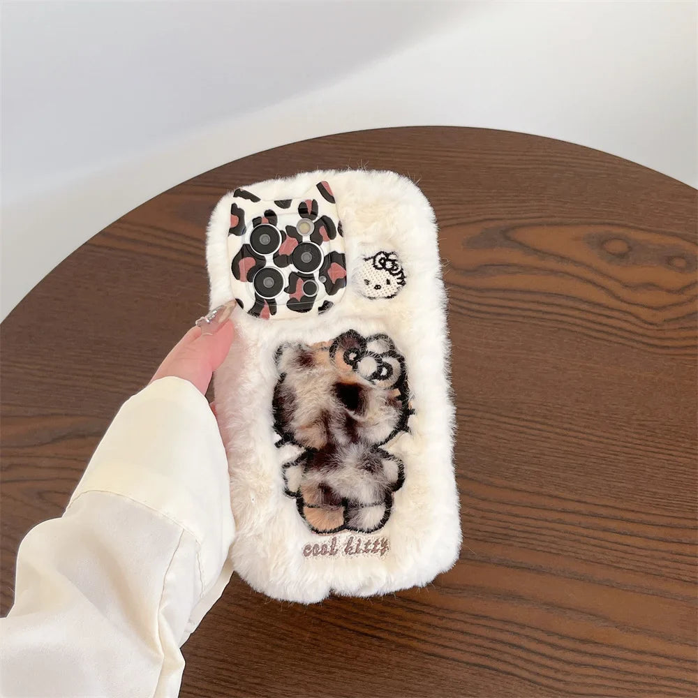 Cartoon Fluffy Hello Kitty Plush Cat Ears Phone Case